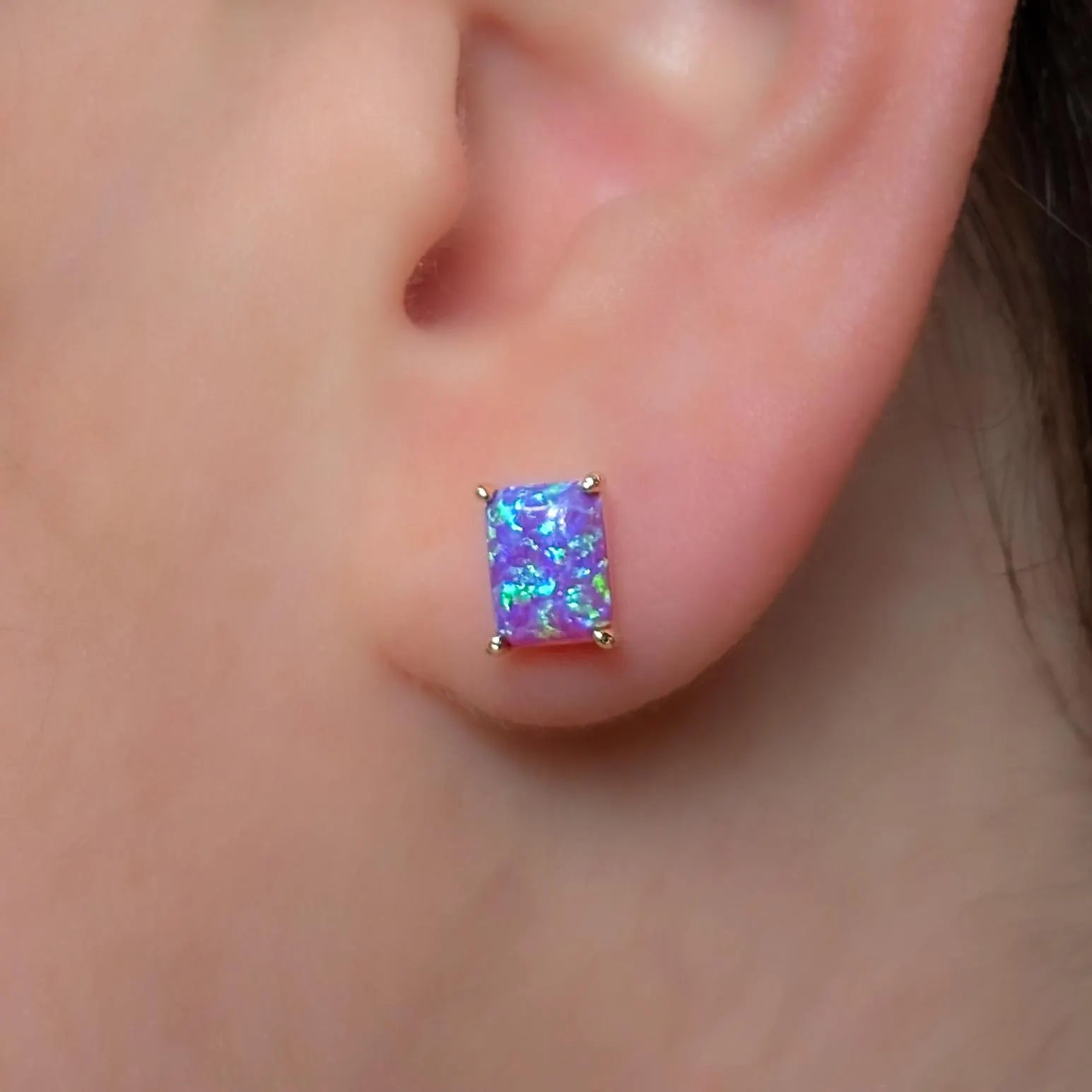 The Audette - Emerald Cut Lavender Dreams Opal Stud Earrings