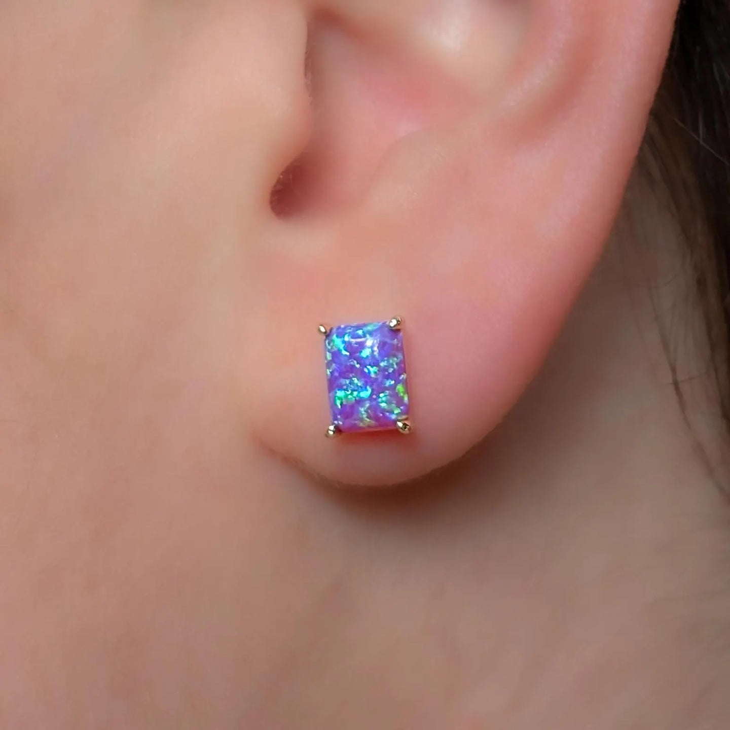 The Audette - Emerald Cut Lavender Dreams Opal Stud Earrings
