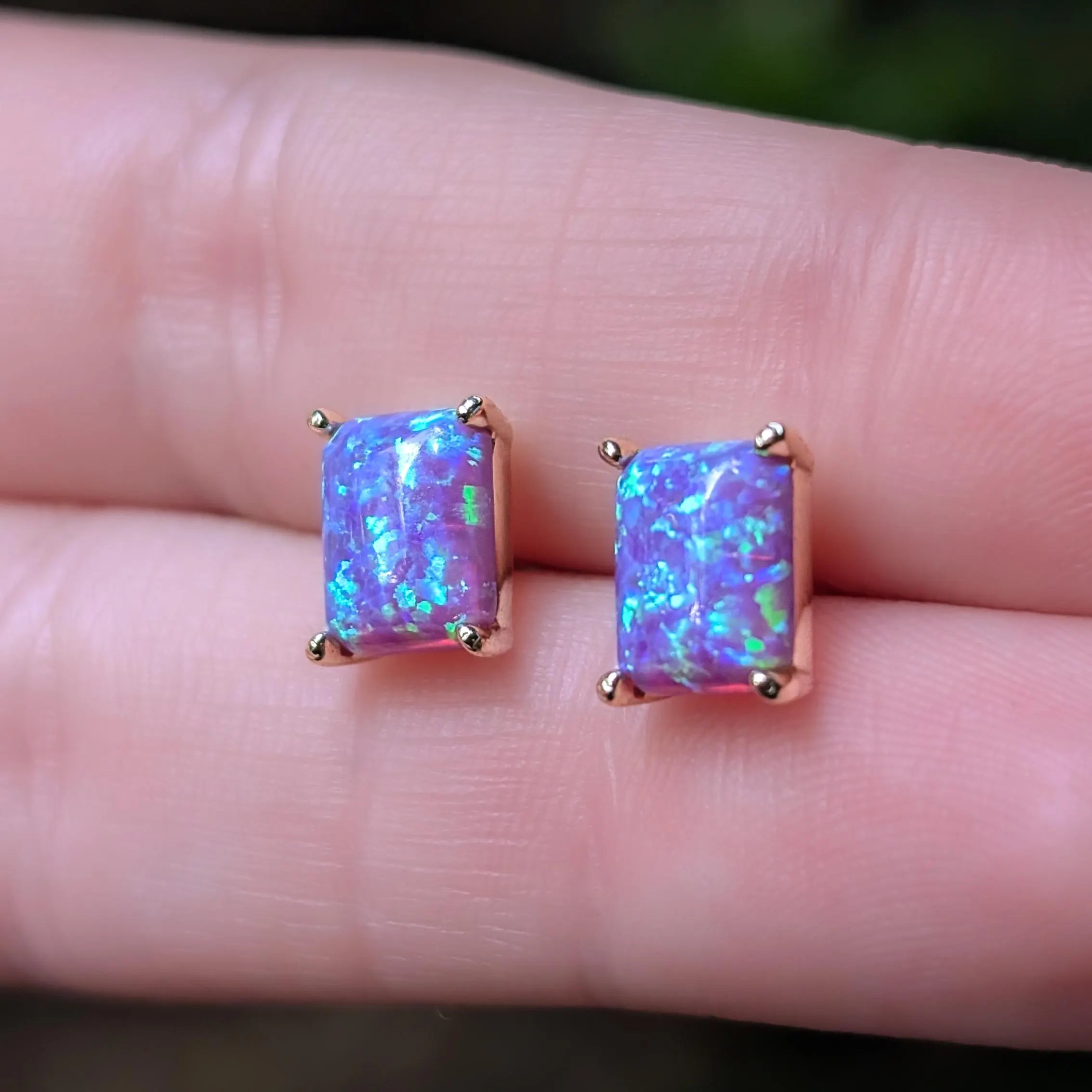 The Audette - Emerald Cut Lavender Dreams Opal Stud Earrings