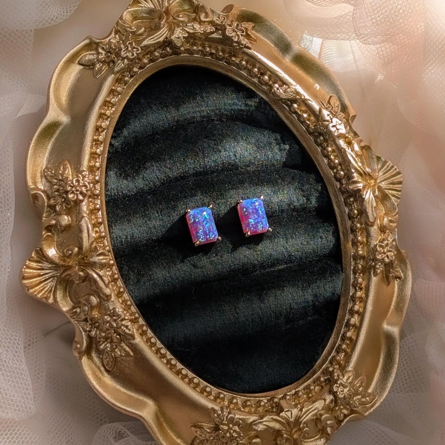 The Audette - Emerald Cut Lavender Dreams Opal Stud Earrings