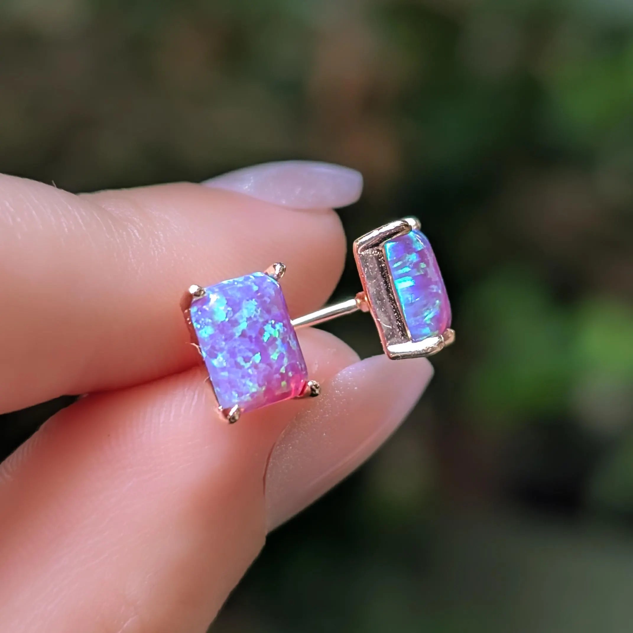 The Audette - Emerald Cut Lavender Dreams Opal Stud Earrings