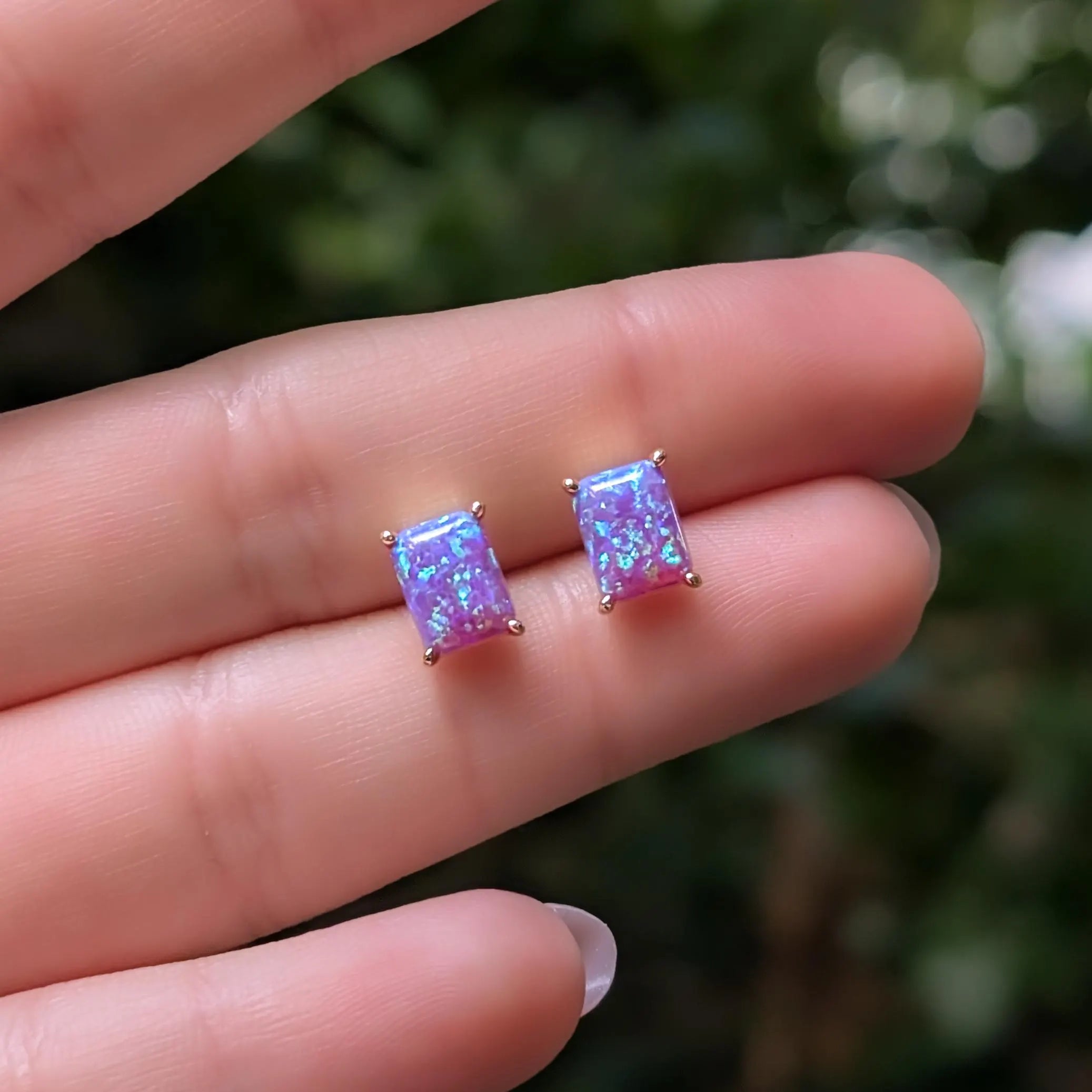 The Audette - Emerald Cut Lavender Dreams Opal Stud Earrings