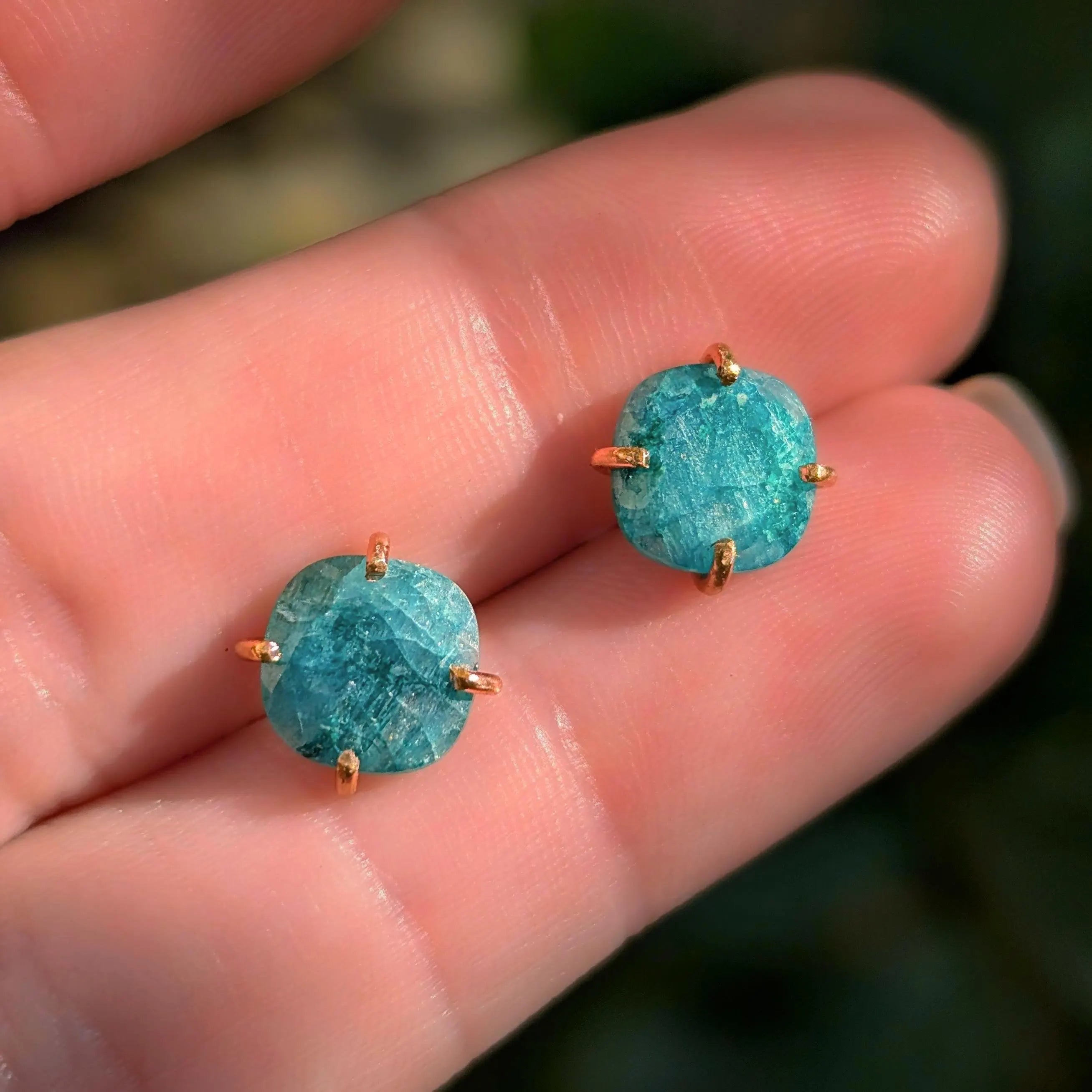 Natural Emerald Stud Earrings - Light Green
