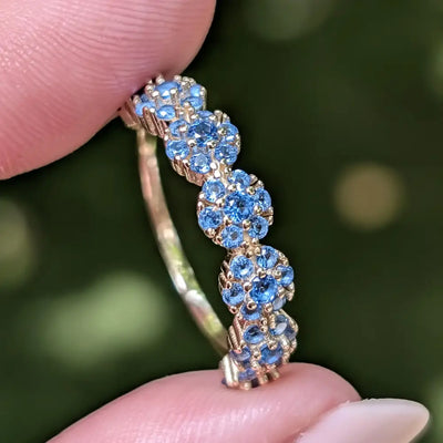 London Blue Topaz Round Half Eternity Band Rings Handmade Handcrafted