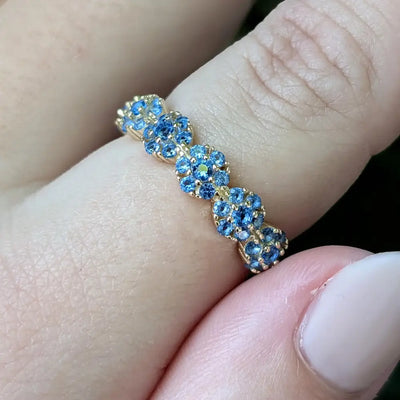 London Blue Topaz Round Half Eternity Band Rings Handmade Handcrafted