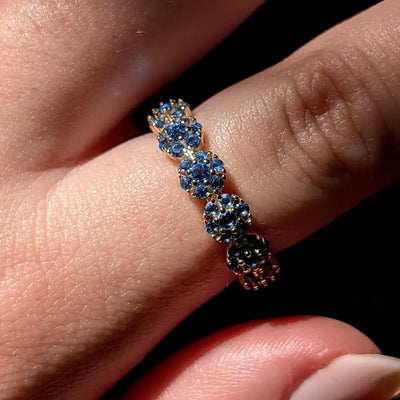 London Blue Topaz Round Half Eternity Band Rings Handmade Handcrafted