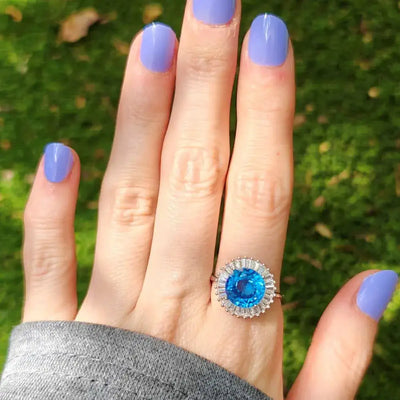 London Blue Topaz Sunburst Gemstone Ring Rings Handmade Handcrafted