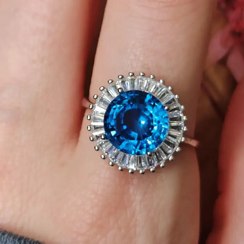 London Blue Topaz Sunburst Gemstone Ring Rings Handmade Handcrafted