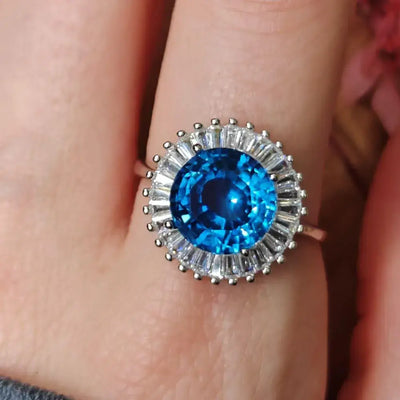 London Blue Topaz Sunburst Gemstone Ring Rings Handmade Handcrafted