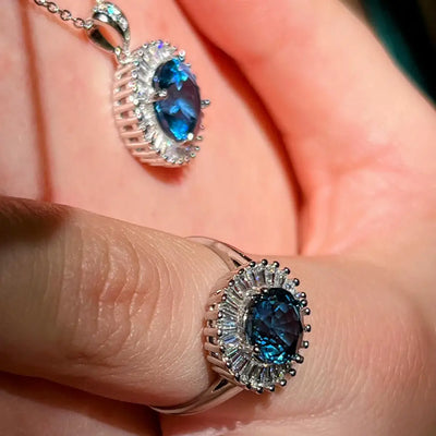 London Blue Topaz Sunburst Gemstone Ring Rings Handmade Handcrafted