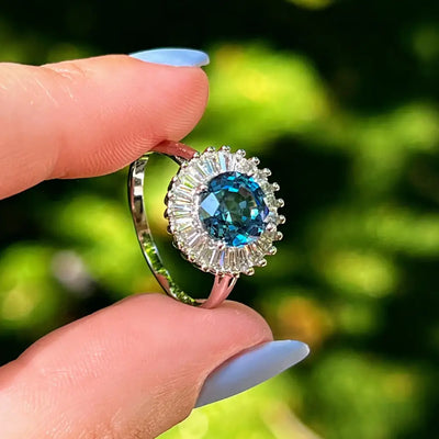 London Blue Topaz Sunburst Gemstone Ring Rings Handmade Handcrafted