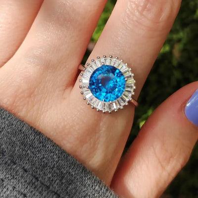 London Blue Topaz Sunburst Gemstone Ring Rings Handmade Handcrafted