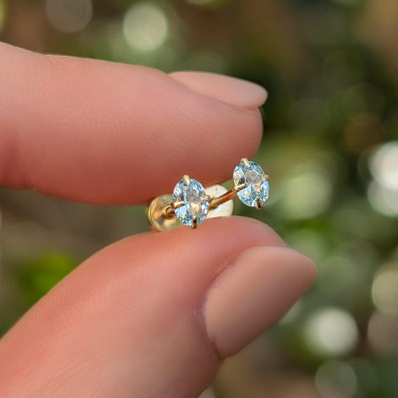 Micro Stud Oval - Aquamarine Earrings Handmade Handcrafted