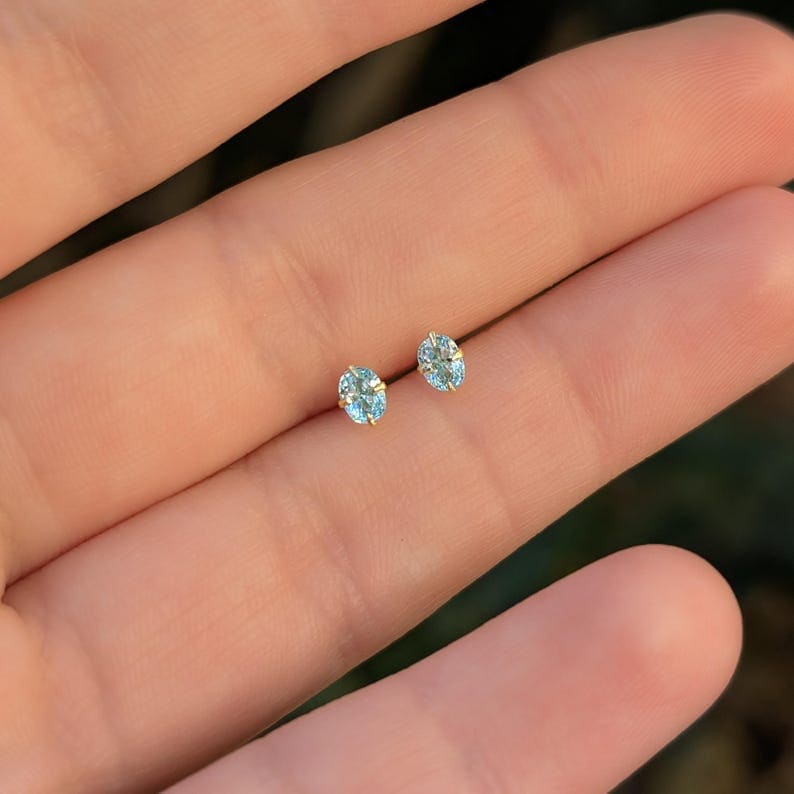 Micro Stud Oval - Aquamarine Earrings Handmade Handcrafted