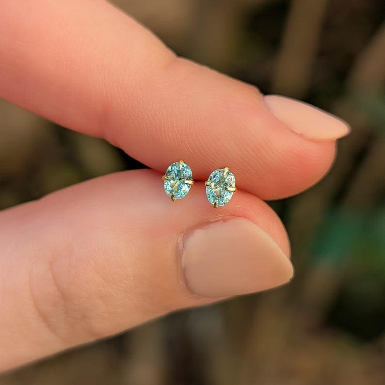Micro Stud Oval - Aquamarine Earrings Handmade Handcrafted