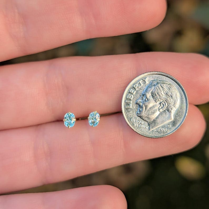 Micro Stud Oval - Aquamarine Earrings Handmade Handcrafted