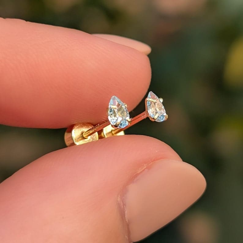 Micro Stud Teardrop - Aquamarine Earrings Handmade Handcrafted