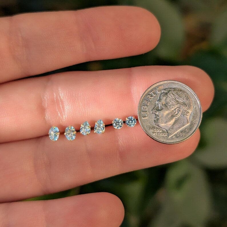 Micro Stud Teardrop - Aquamarine Earrings Handmade Handcrafted
