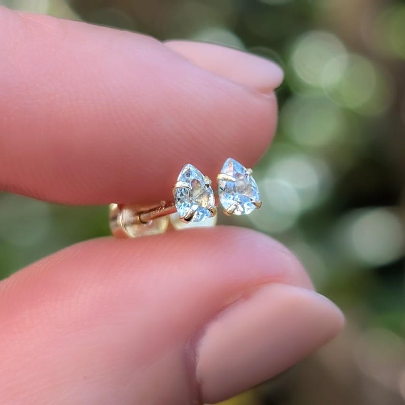 Micro Stud Teardrop - Aquamarine Earrings Handmade Handcrafted