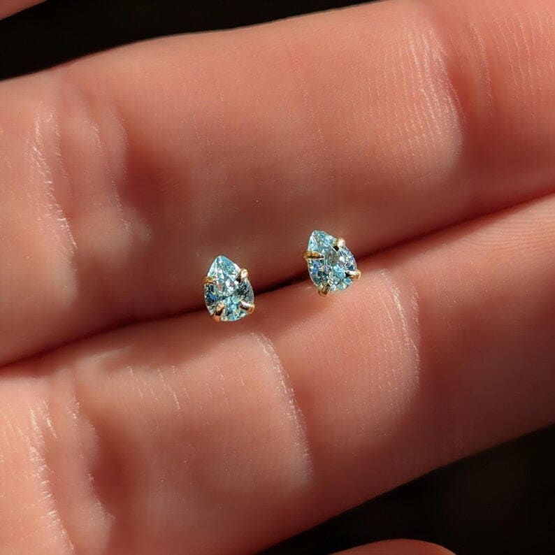 Micro Stud Teardrop - Aquamarine Earrings Handmade Handcrafted