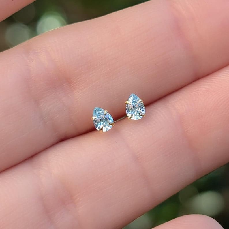 Micro Stud Teardrop - Aquamarine Earrings Handmade Handcrafted