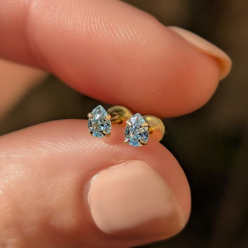 Micro Stud Teardrop - Aquamarine Earrings Handmade Handcrafted
