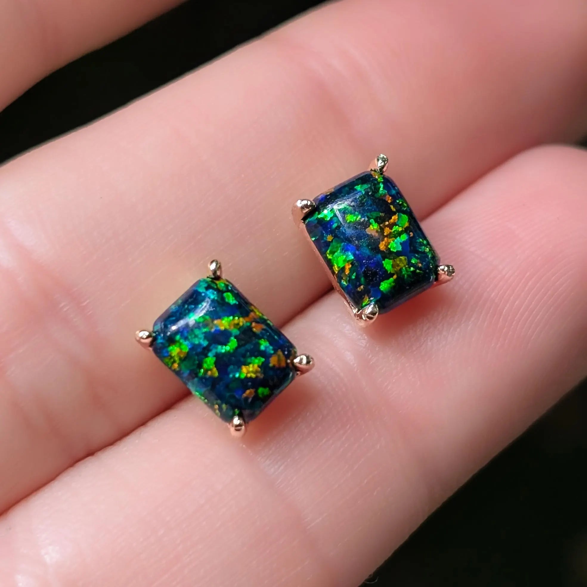 The Audette - Emerald Cut Midnight Black Opal Stud Earrings