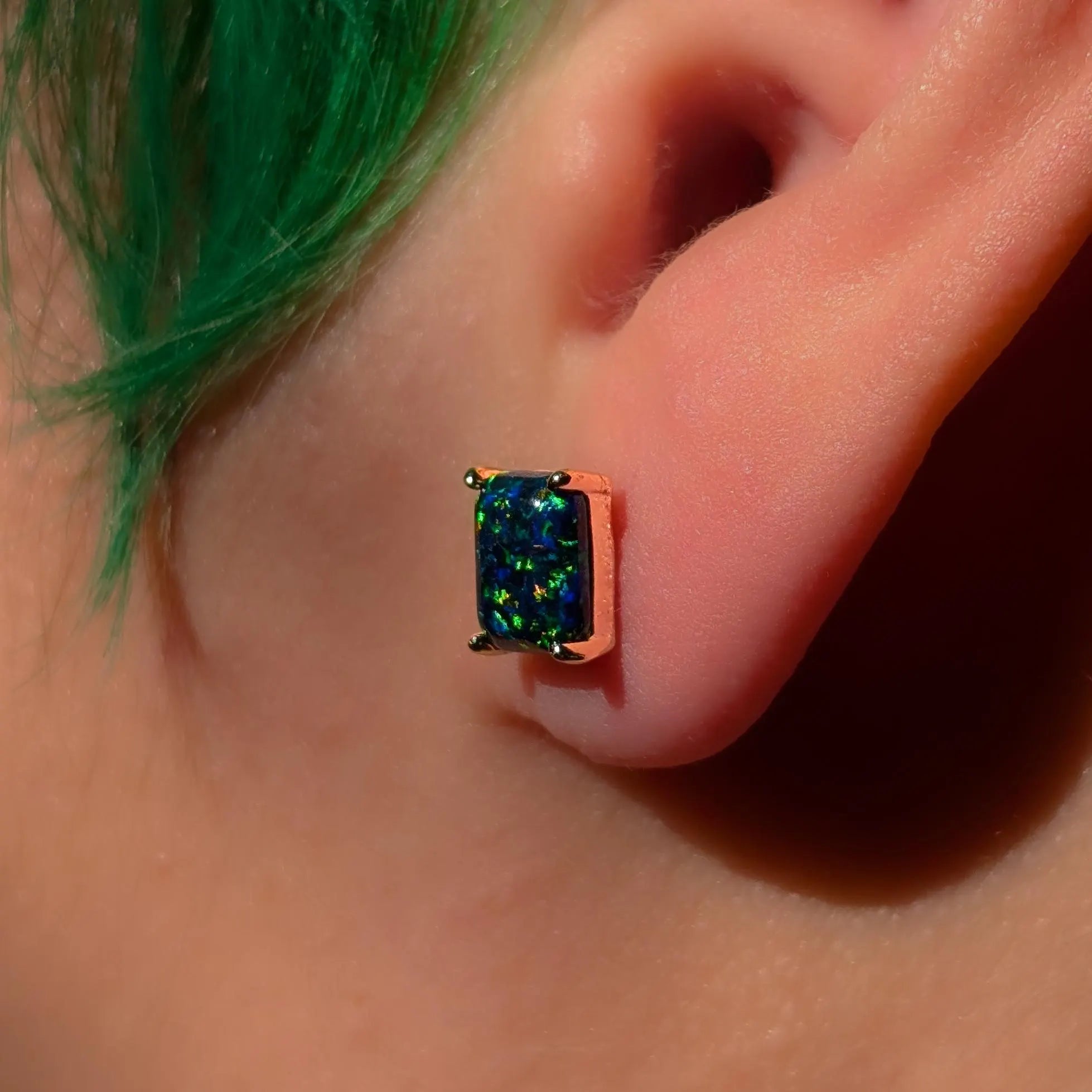 The Audette - Emerald Cut Midnight Black Opal Stud Earrings