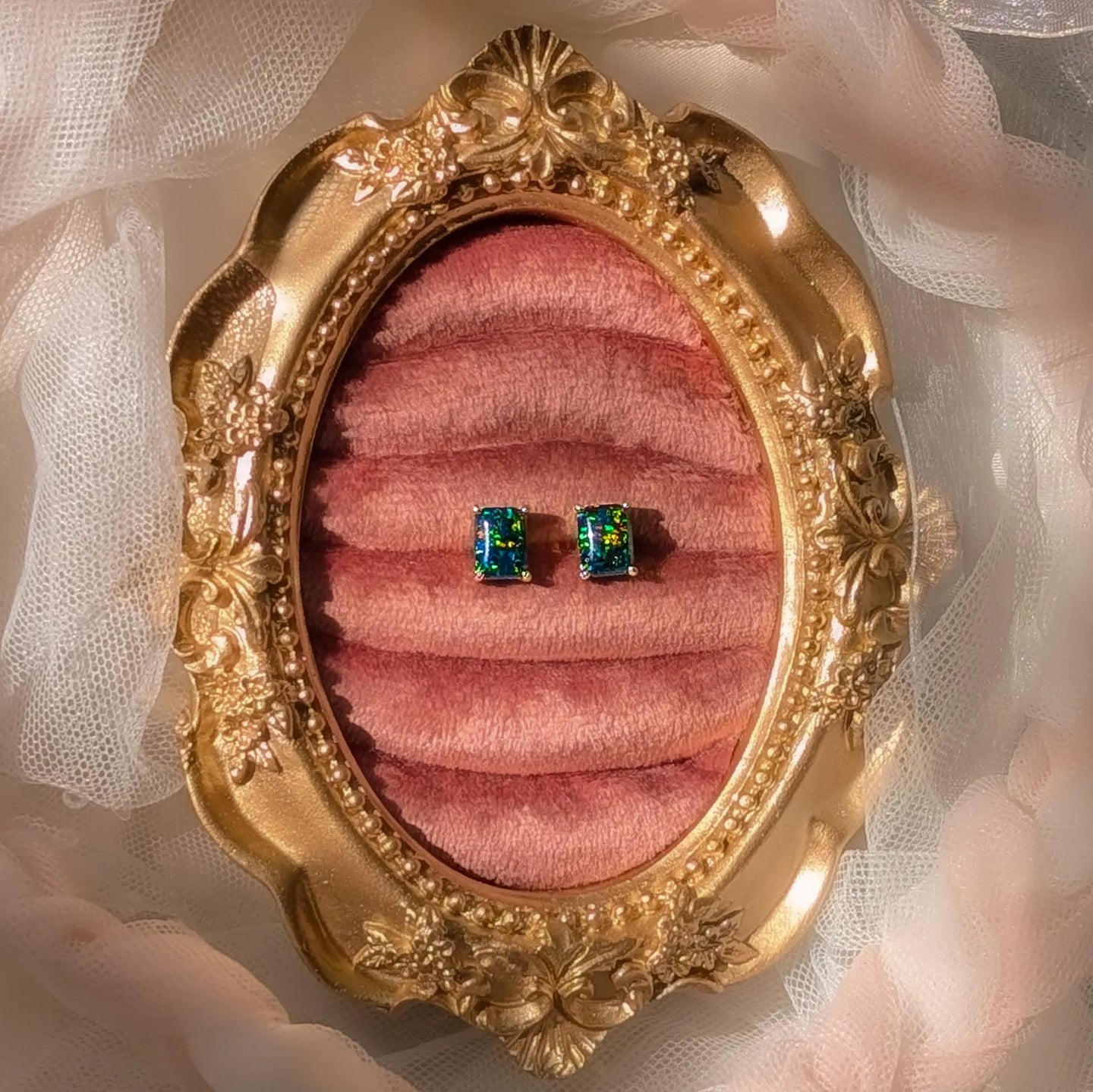 The Audette - Emerald Cut Midnight Black Opal Stud Earrings