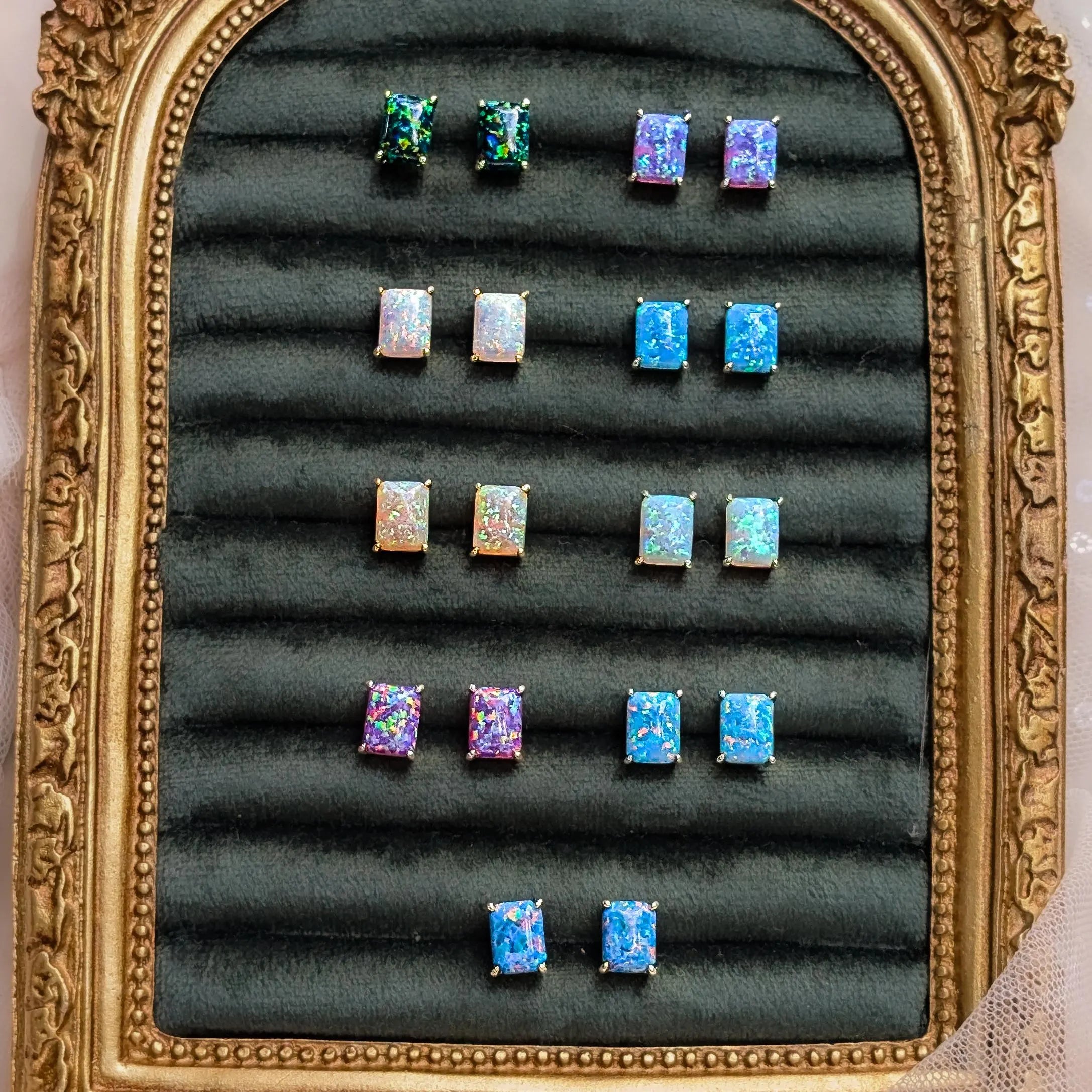 The Audette - Emerald Cut Midnight Black Opal Stud Earrings