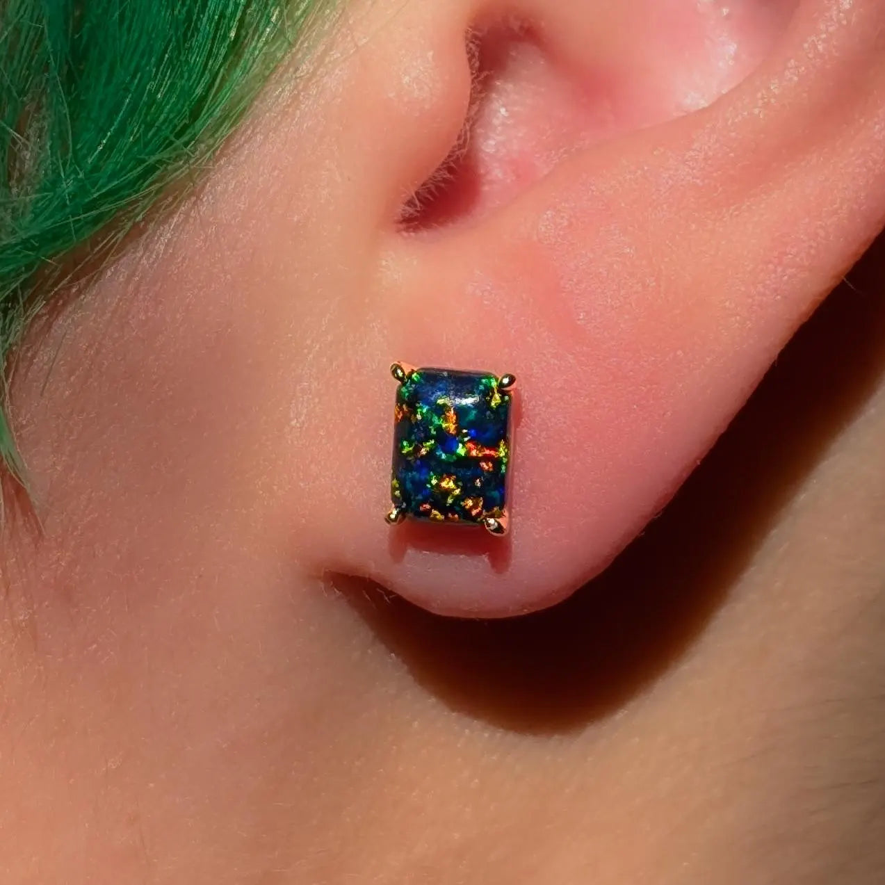 The Audette - Emerald Cut Midnight Black Opal Stud Earrings