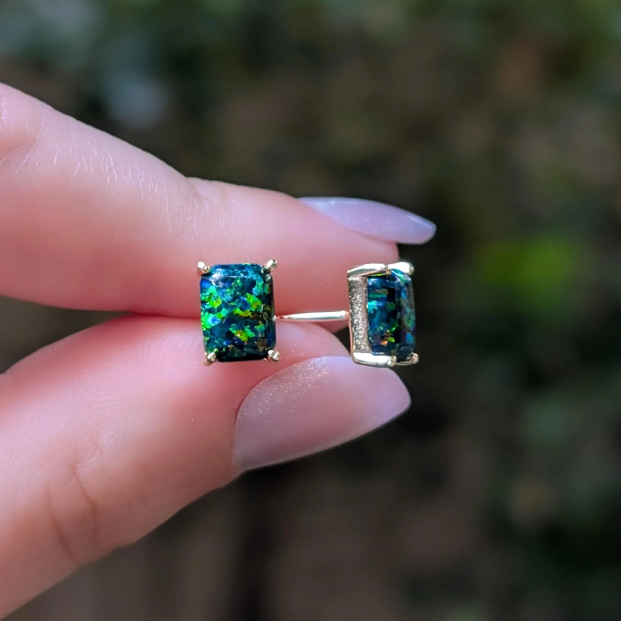 The Audette - Emerald Cut Midnight Black Opal Stud Earrings
