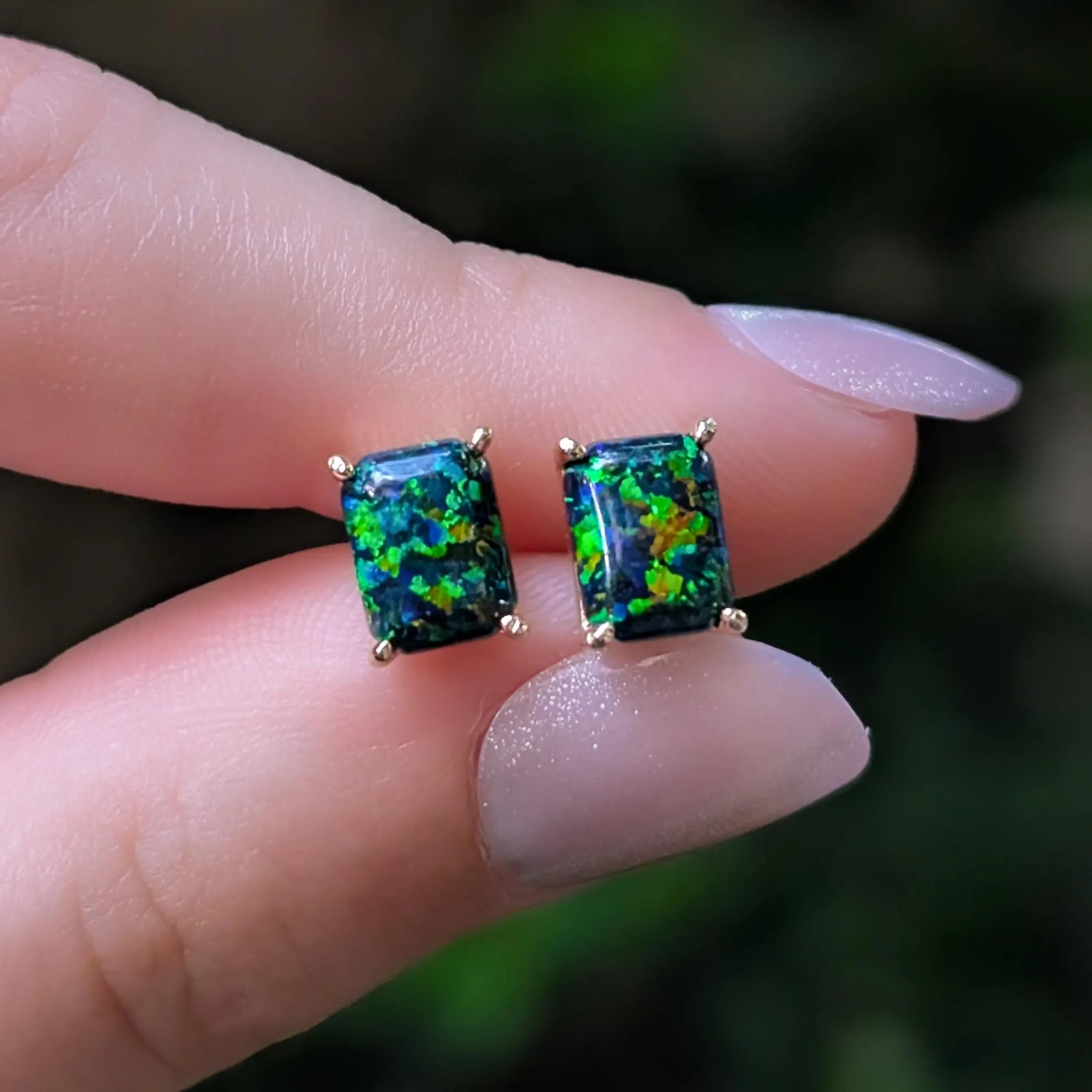 The Audette - Emerald Cut Midnight Black Opal Stud Earrings