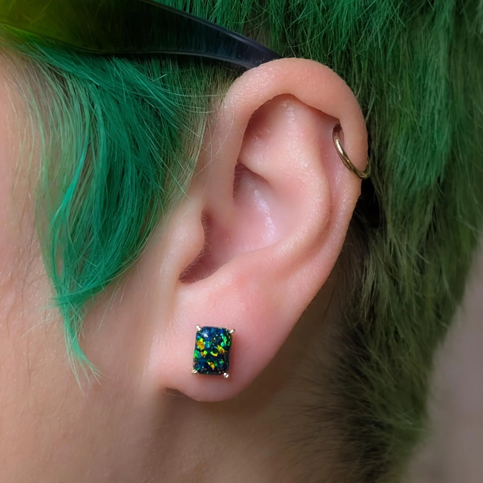 The Audette - Emerald Cut Midnight Black Opal Stud Earrings