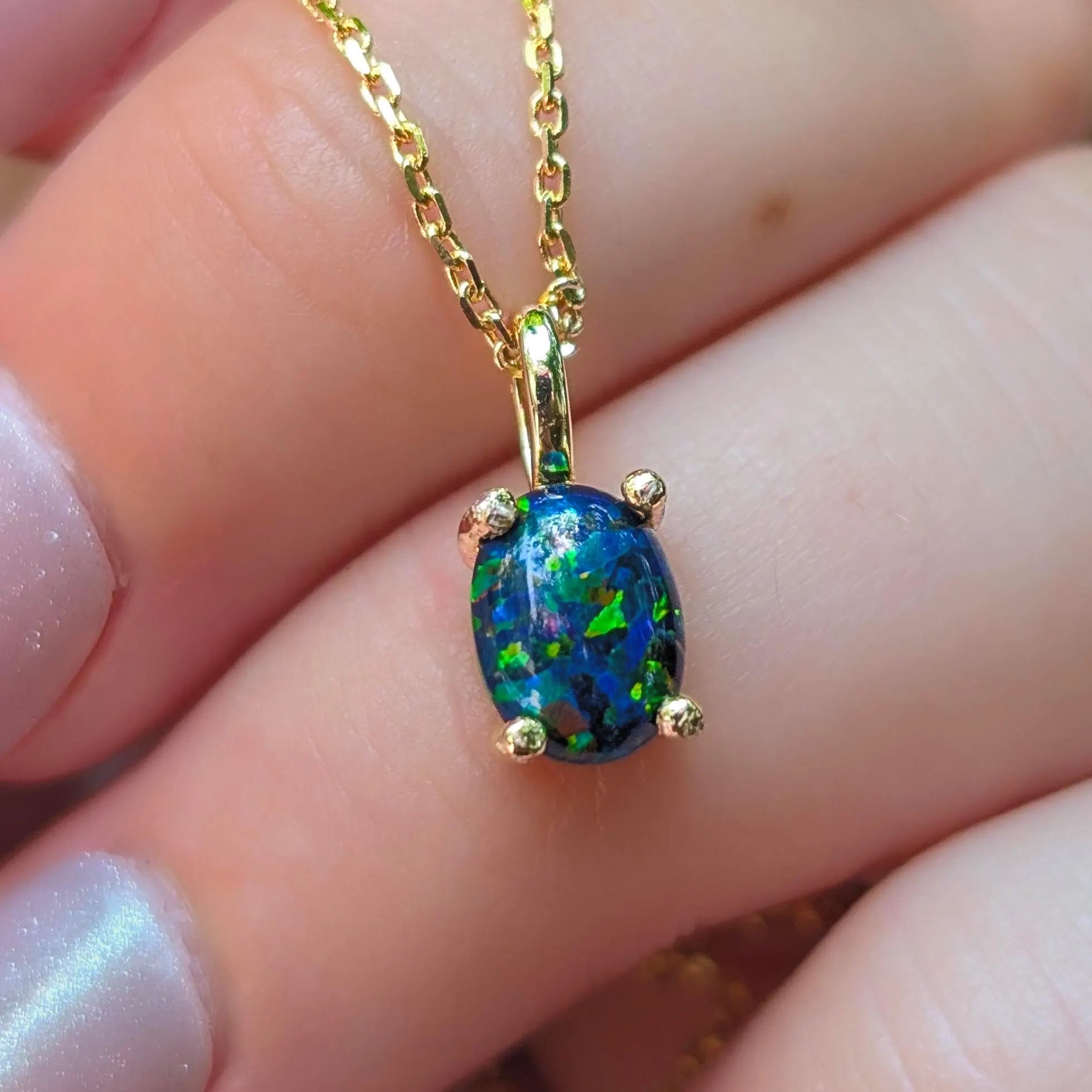 Midnight Black Opal Oval Necklace
