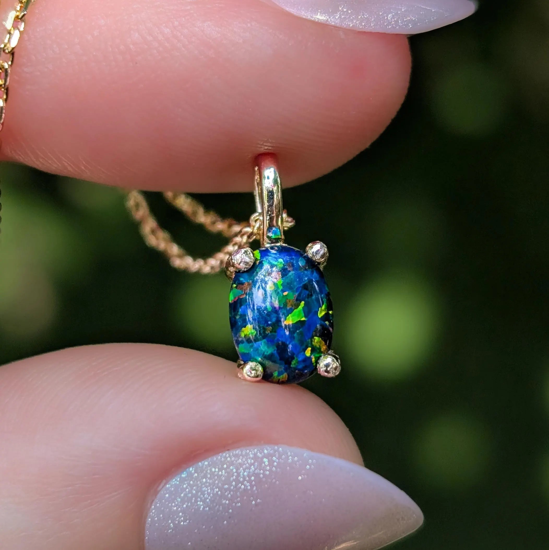 Midnight Black Opal Oval Necklace