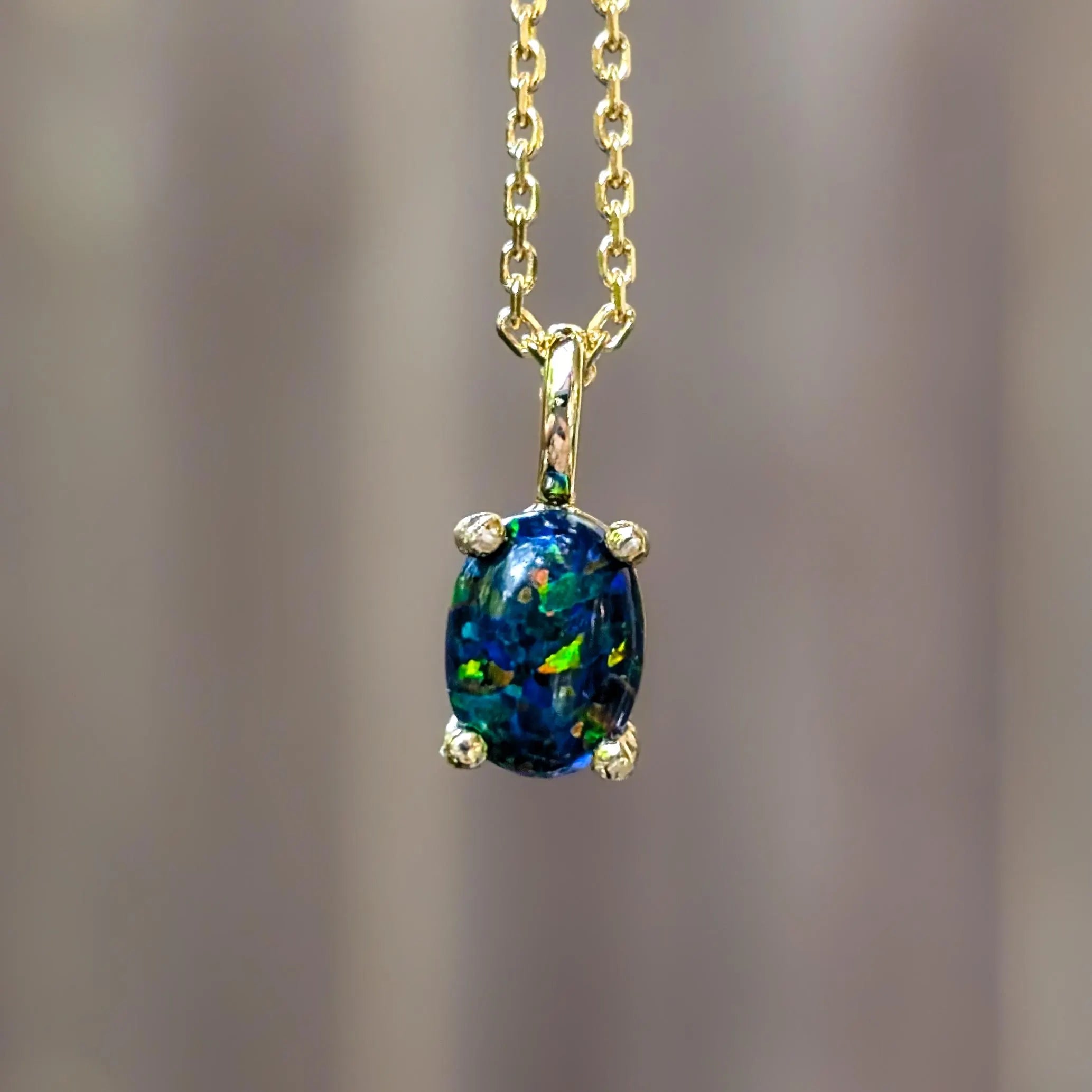 Midnight Black Opal Oval Necklace
