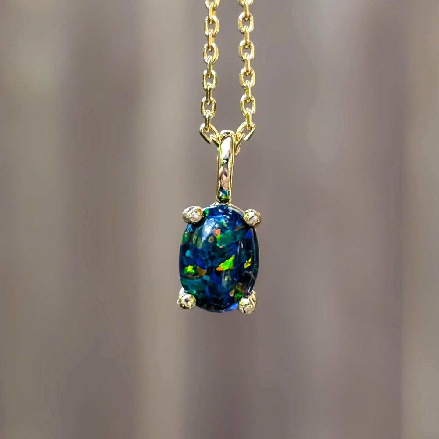 Midnight Black Opal Oval Necklace