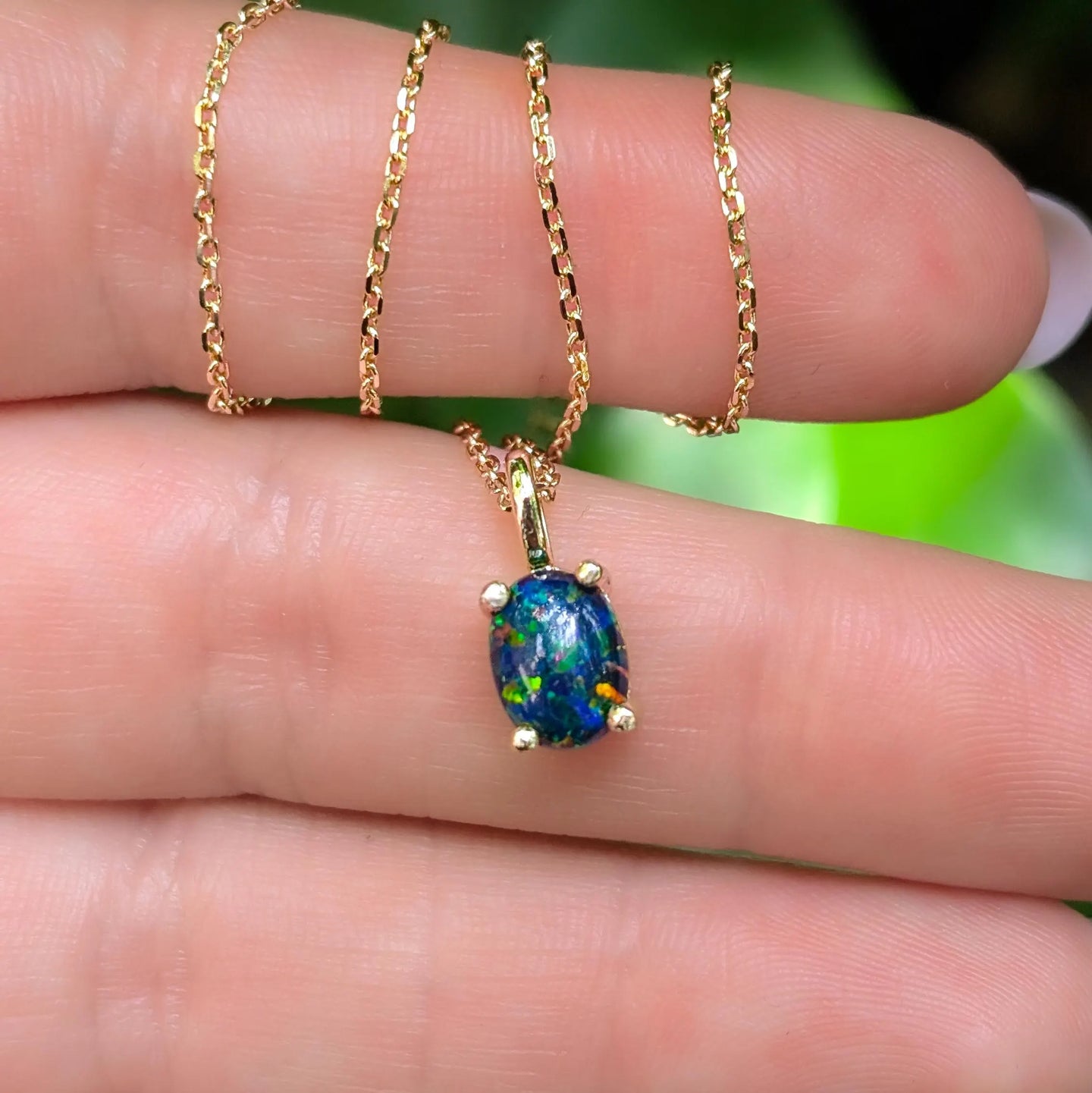 Midnight Black Opal Oval Necklace