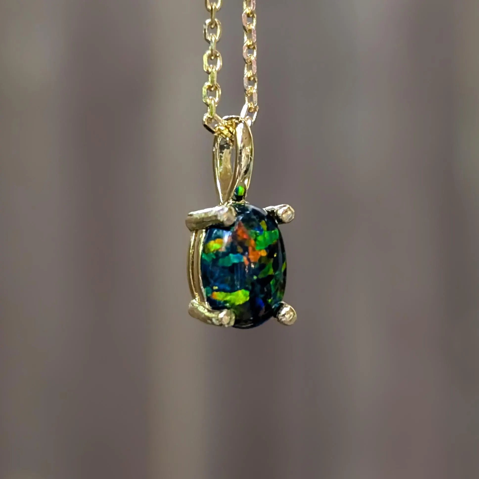 Midnight Black Opal Oval Necklace