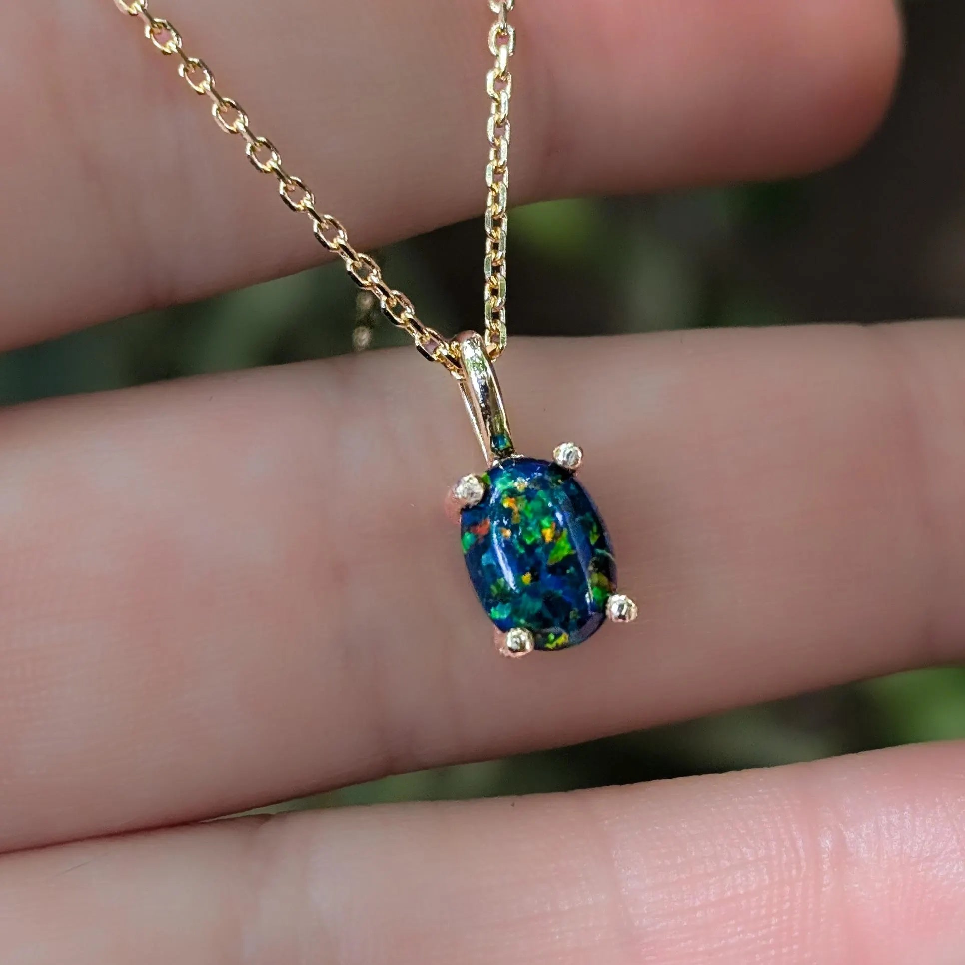 Midnight Black Opal Oval Necklace