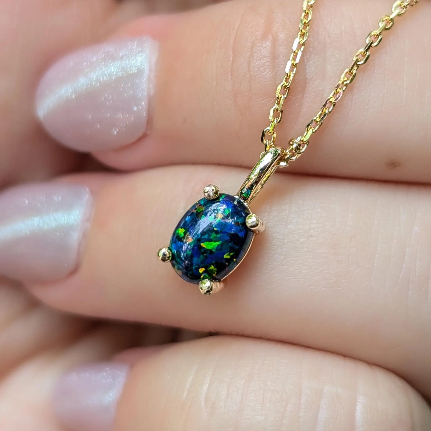 Midnight Black Opal Oval Necklace