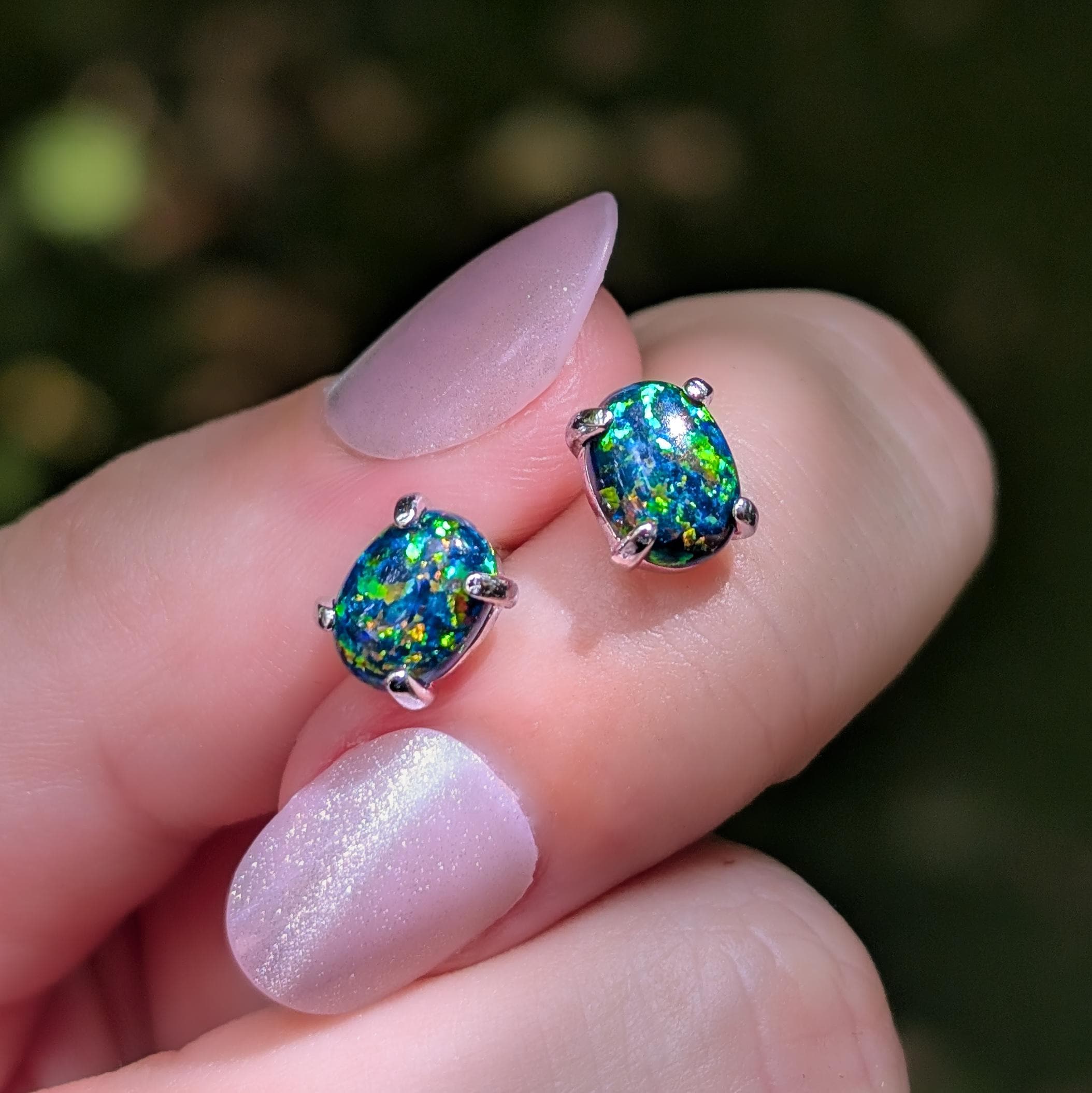 Midnight Black Opal Stud Earrings
