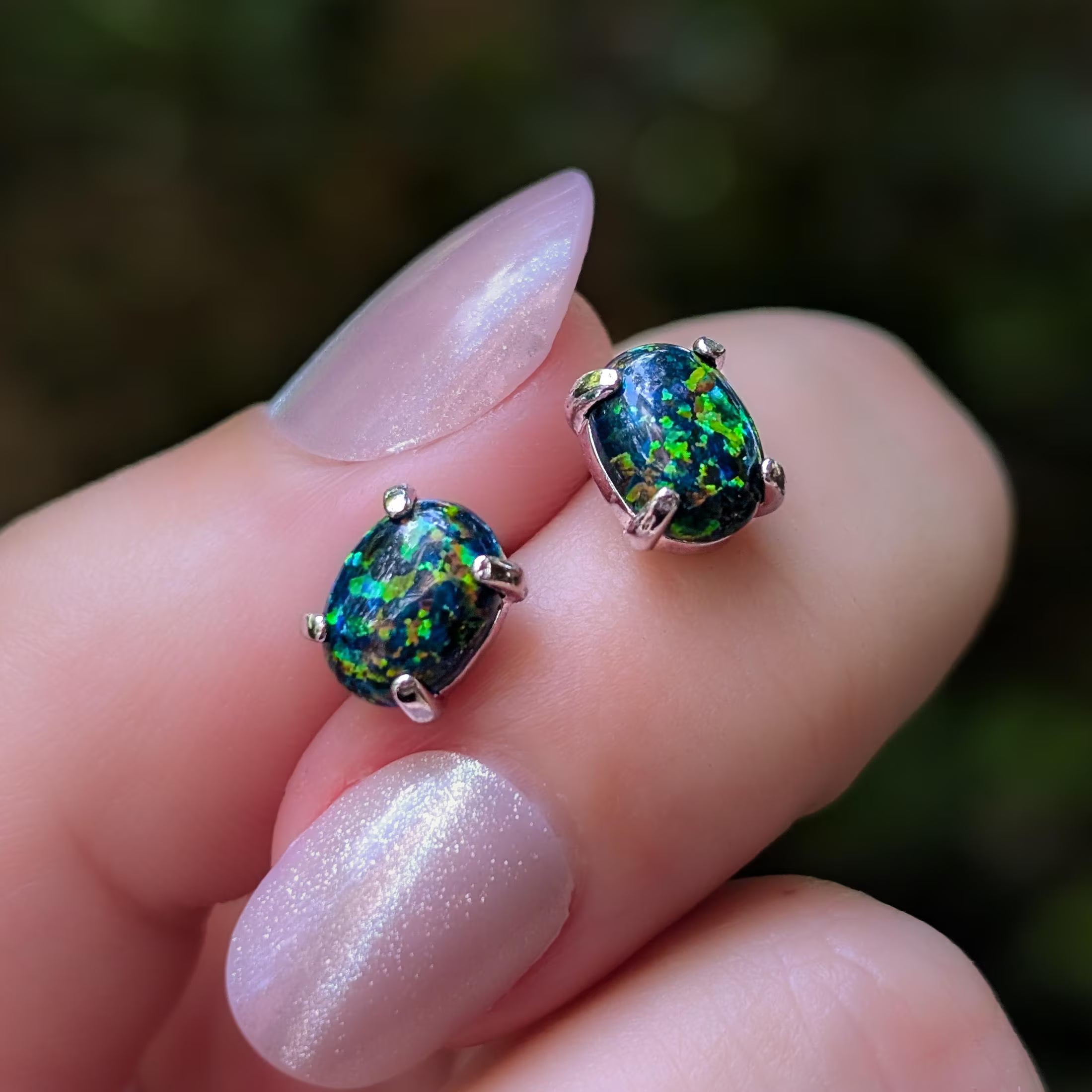 Midnight Black Opal Stud Earrings