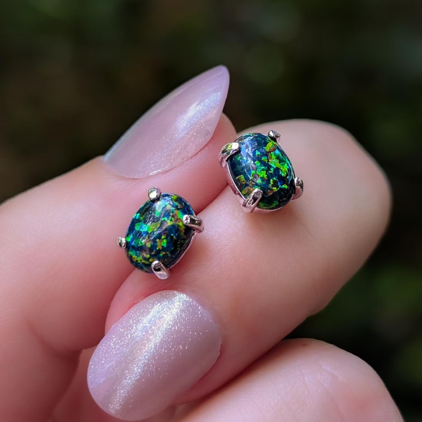 Midnight Black Opal Stud Earrings