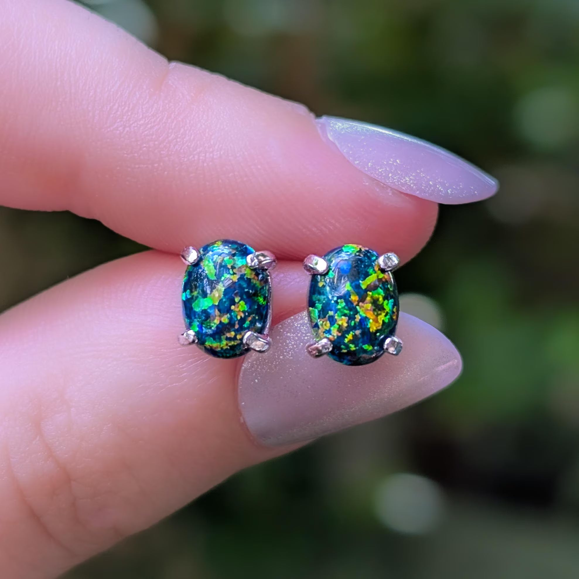 Midnight Black Opal Stud Earrings