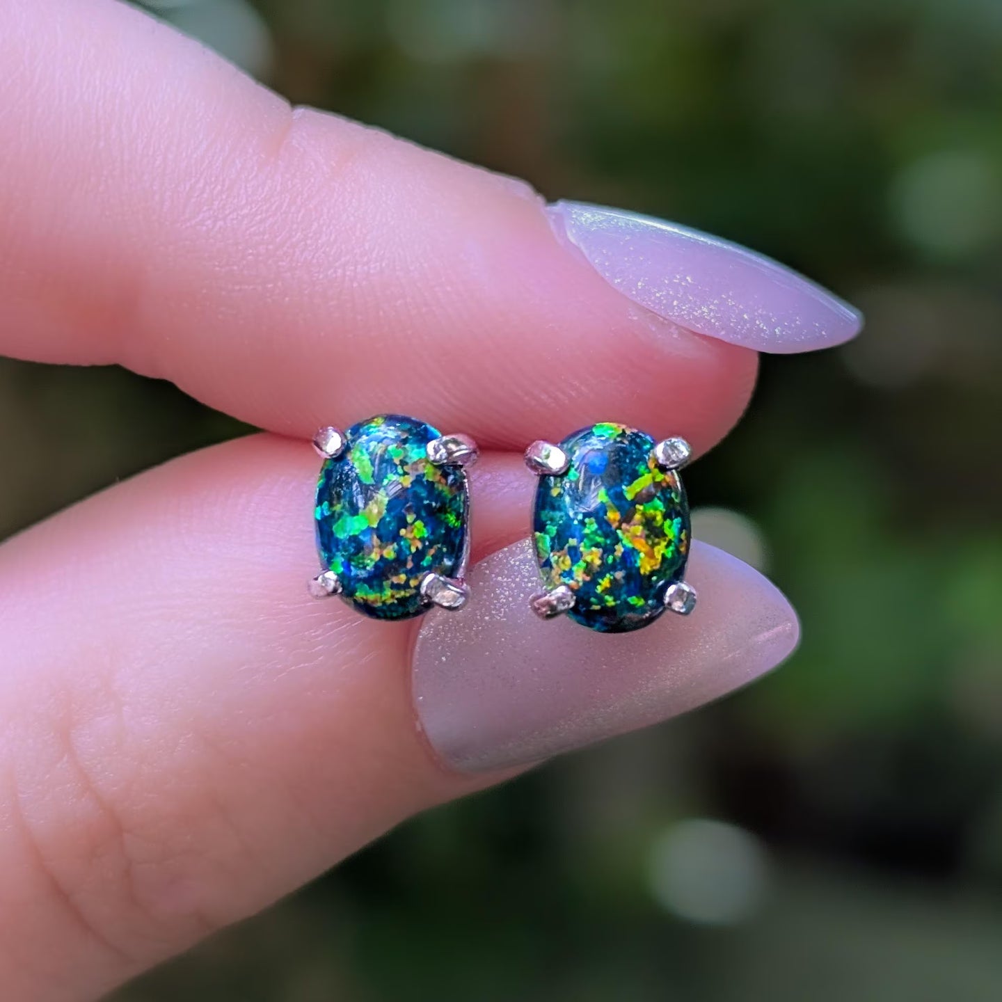 Midnight Black Opal Stud Earrings