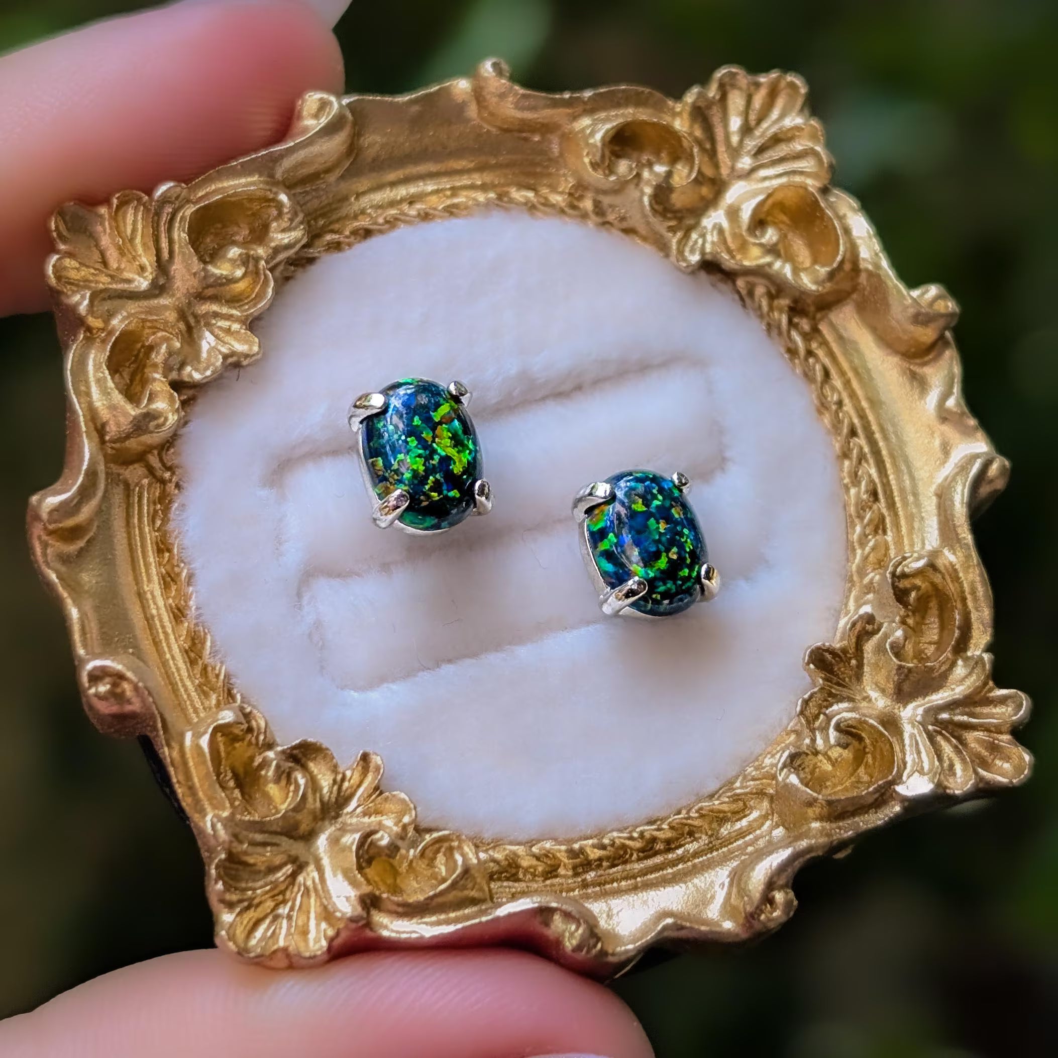 Midnight Black Opal Stud Earrings