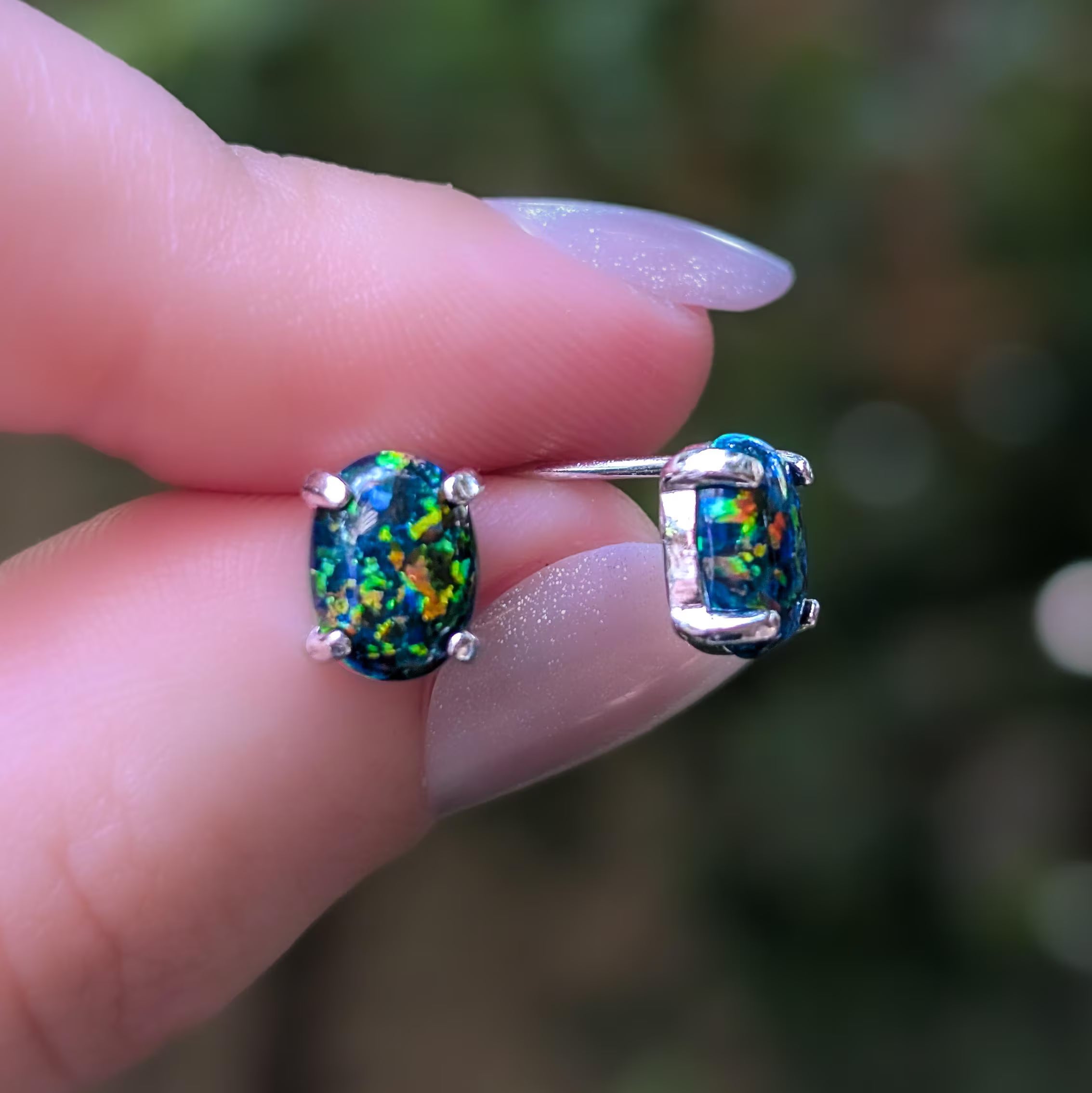 Midnight Black Opal Stud Earrings
