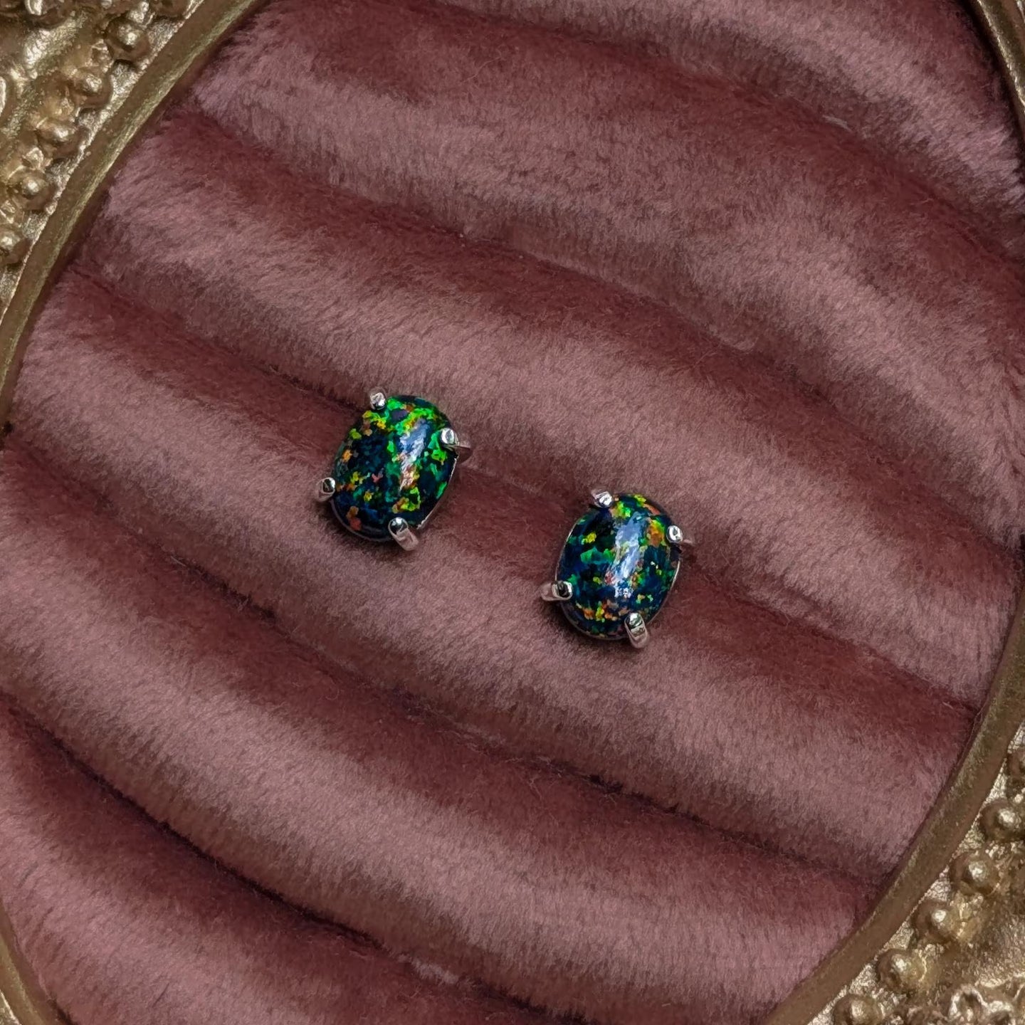 Midnight Black Opal Stud Earrings
